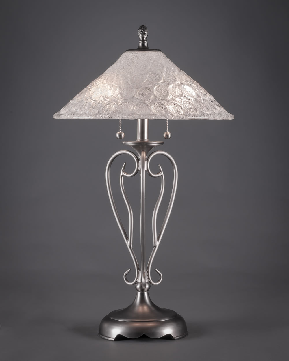 Olde Iron Table Lamp Shown In Brushed Nickel With 16" Italian Bubble Glass
