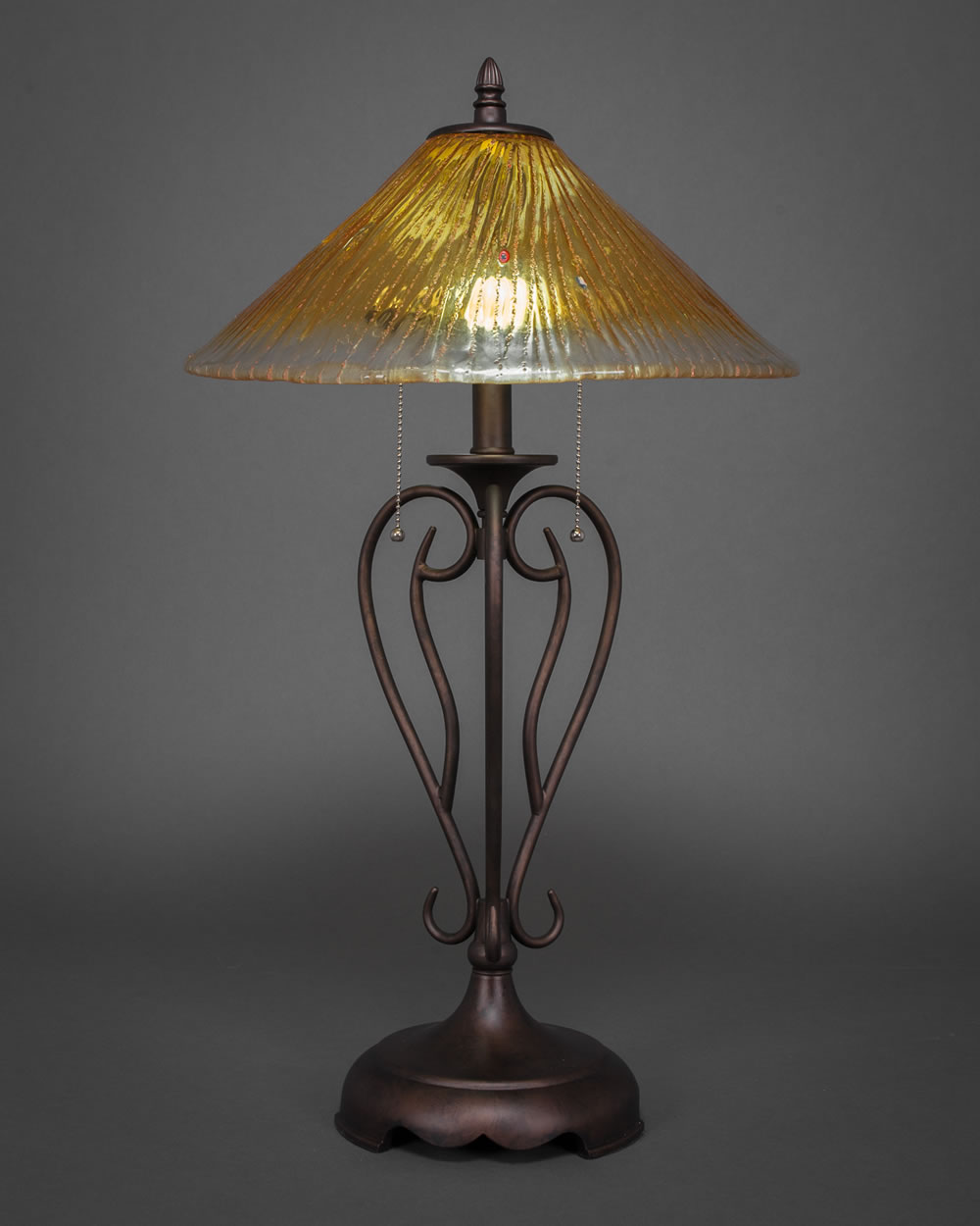 Olde Iron Table Lamp Shown In Bronze Finish With 16" Gold Champagne Crystal Glass