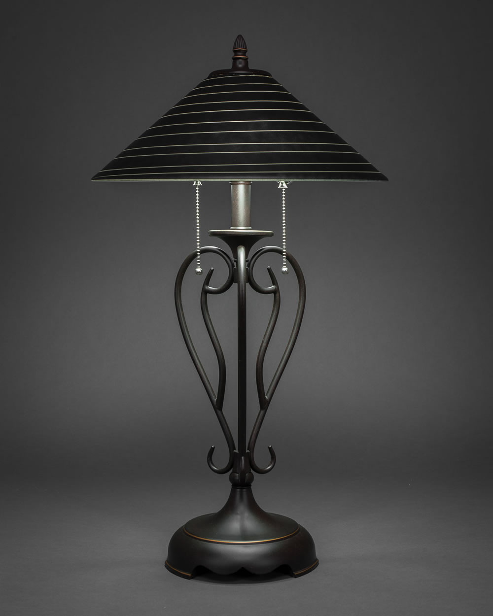 Olde Iron Table Lamp Shown In Dark Granite Finish With 16" Charcoal Spiral Glass