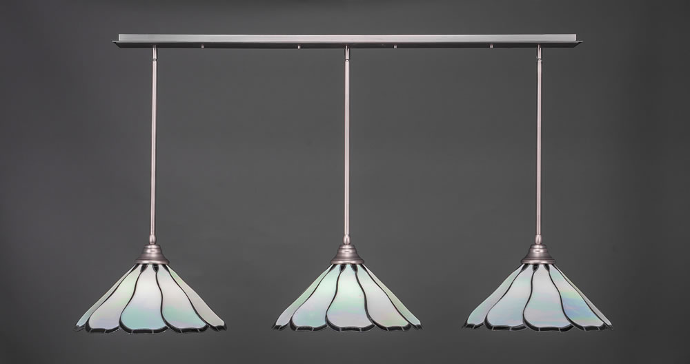 3 Light Multi Light Pendant With Hang Straight Swivels Shown In Brushed Nickel Finish With 16" Pearl & Black FlairTiffany Glass