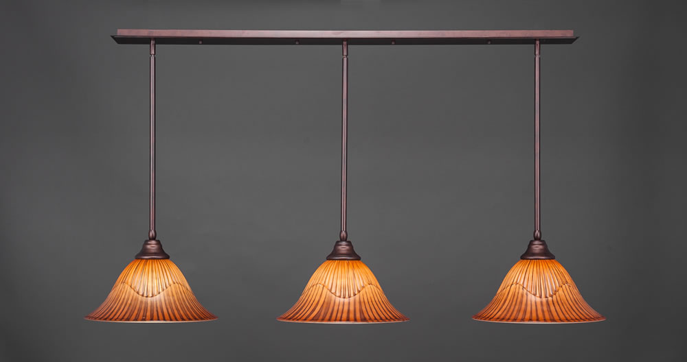 3 Light Multi Light Pendant With Hang Straight Swivels Shown In Bronze Finish With 14" Tiger Glass