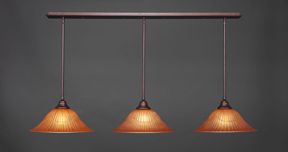 3 Light Multi Light Pendant With Hang Straight Swivels Shown In Bronze Finish With 16" Tiger Glass