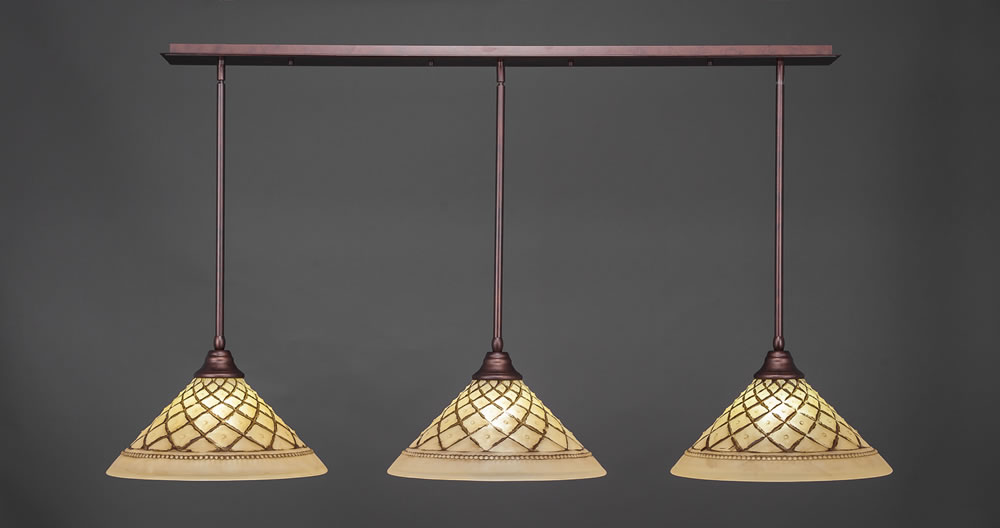 3 Light Multi Light Pendant With Hang Straight Swivels Shown In Bronze Finish With 16" Chocolate Icing Glass