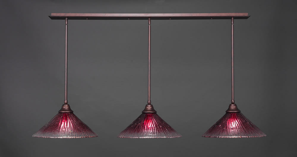 3 Light Multi Light Pendant With Hang Straight Swivels Shown In Bronze Finish With 16" Wine Crystal Glass