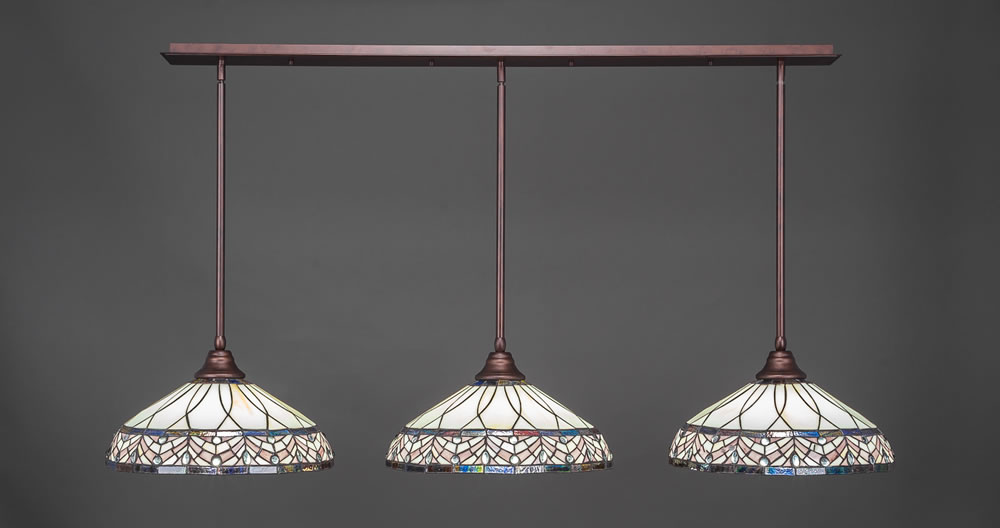 3 Light Multi Light Pendant With Hang Straight Swivels Shown In Bronze Finish With 16" Royal Merlot Tiffany Glass
