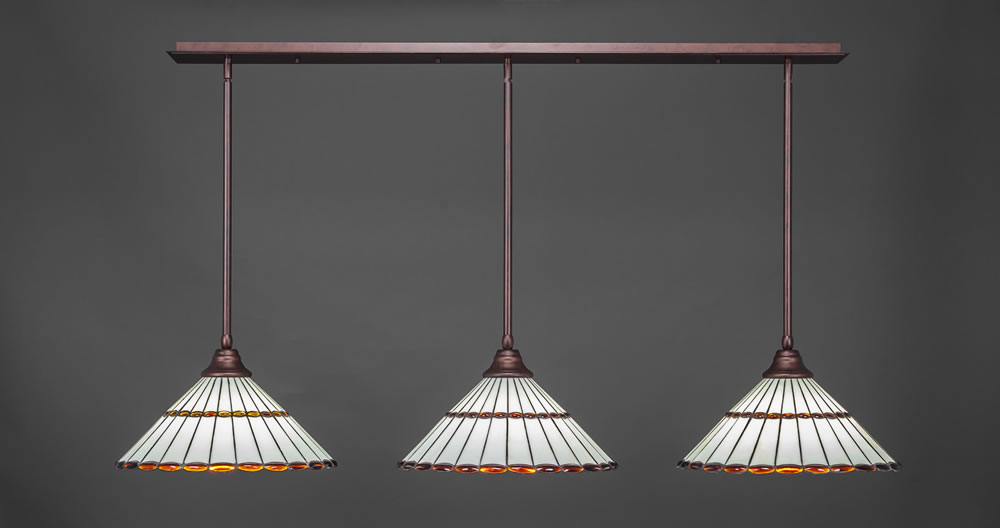 3 Light Multi Light Pendant With Hang Straight Swivels Shown In Bronze Finish With 15.5" Honey Glass & Amber Brown Jewels Tiffany Glass