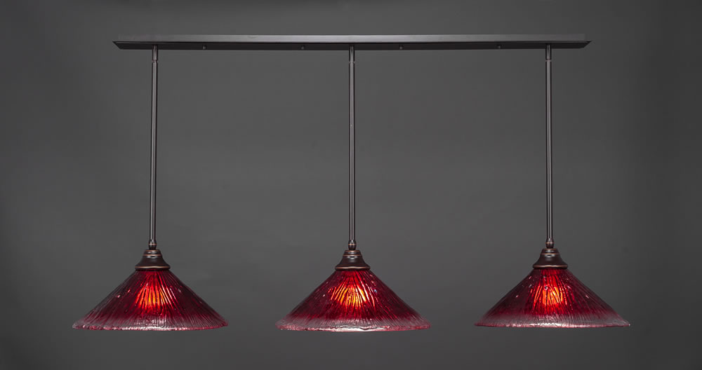 3 Light Multi Light Pendant With Hang Straight Swivels Shown In Dark Granite Finish With 16" Raspberry Crystal Glass