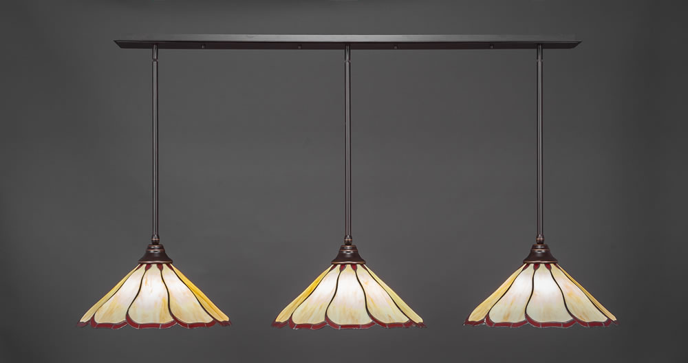 3 Light Multi Light Pendant With Hang Straight Swivels Shown In Dark Granite Finish With 16" Honey & Burgundy Flair Tiffany Glass
