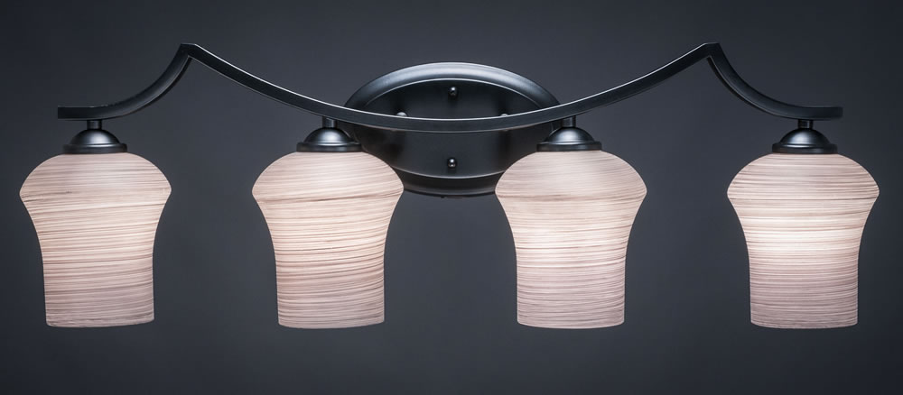 Zilo 4 Light Bath Bar Shown In Matte Black Finish With 5.5" Zilo Gray Linen Glass