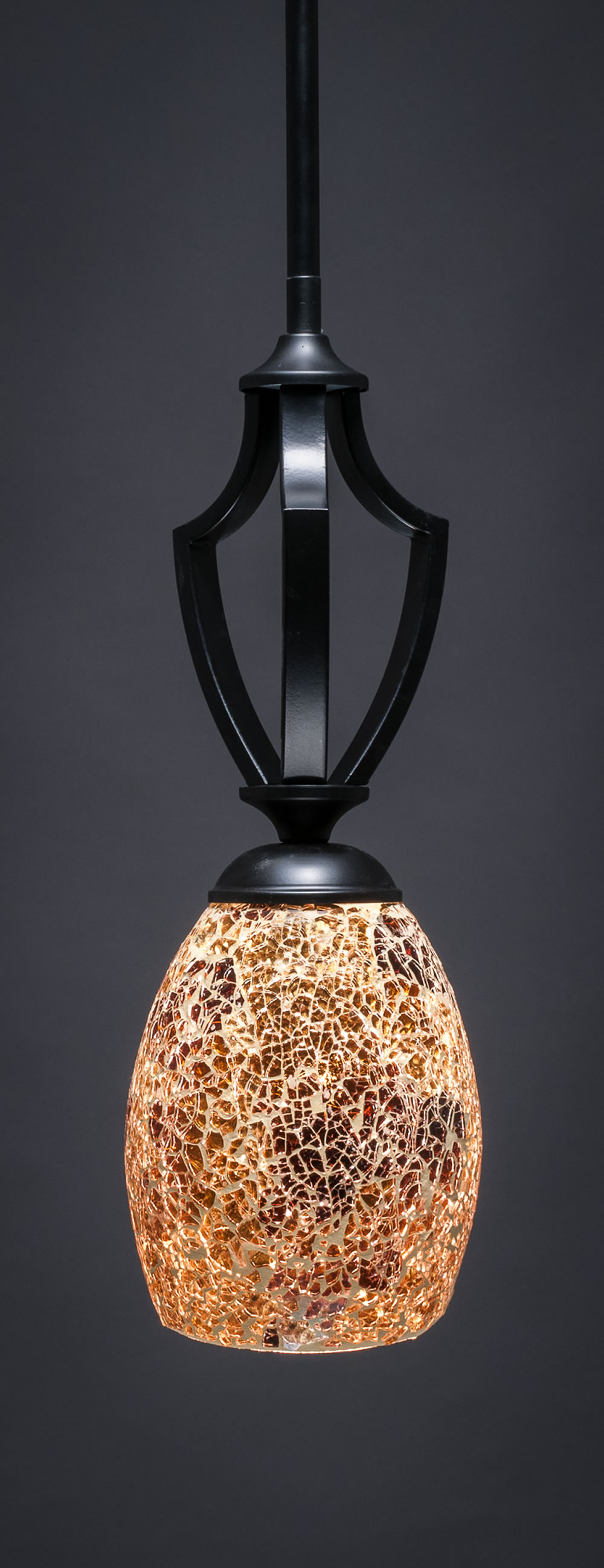 Zilo 1 Light Mini Pendant Shown In Matte Black Finish With 5" Gold Fusion Glass