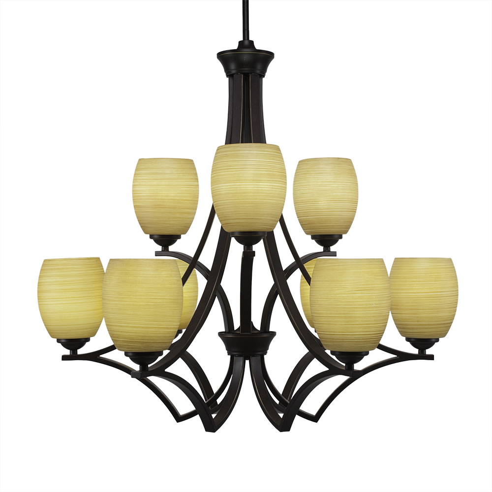 Zilo 9 Light Chandelier Shown In Dark Granite Finish With 5" Cayenne Linen Glass