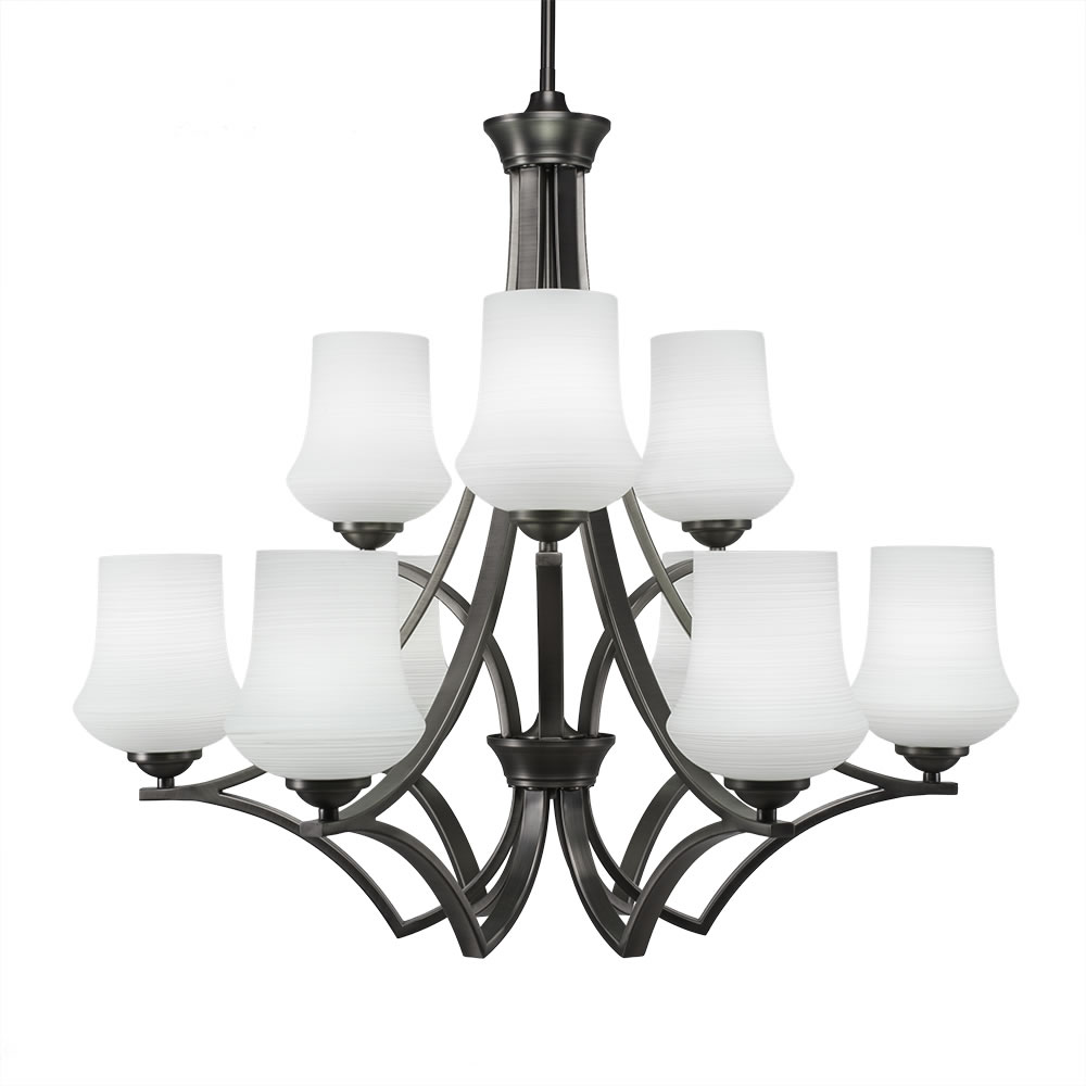 Zilo 9 Light Chandelier Shown In Matte Black Finish With 5.5" Zilo White Linen Glass