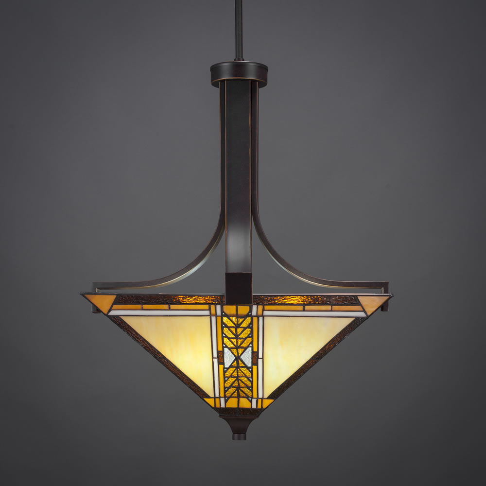 Apollo 3 Bulb Pendant With Hang Straight Swivel Shown In Dark Granite Finish with Square 17 Square Santa Cruz Tiffany Glass