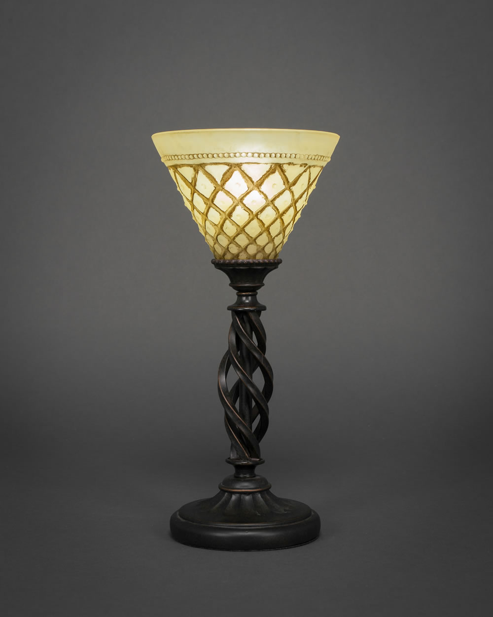 Eleganté Mini Table Lamp Shown In Bronze Finish With 7" Chocolate Icing Crystal Glass