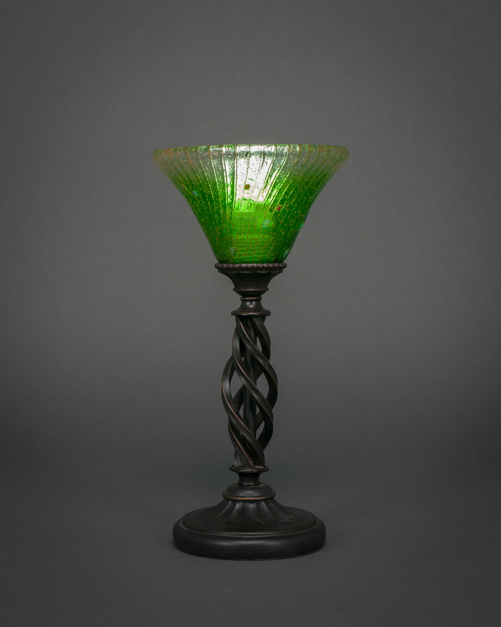 Eleganté Mini Table Lamp Shown In Bronze Finish With 7" Kiwi Green Crystal Glass
