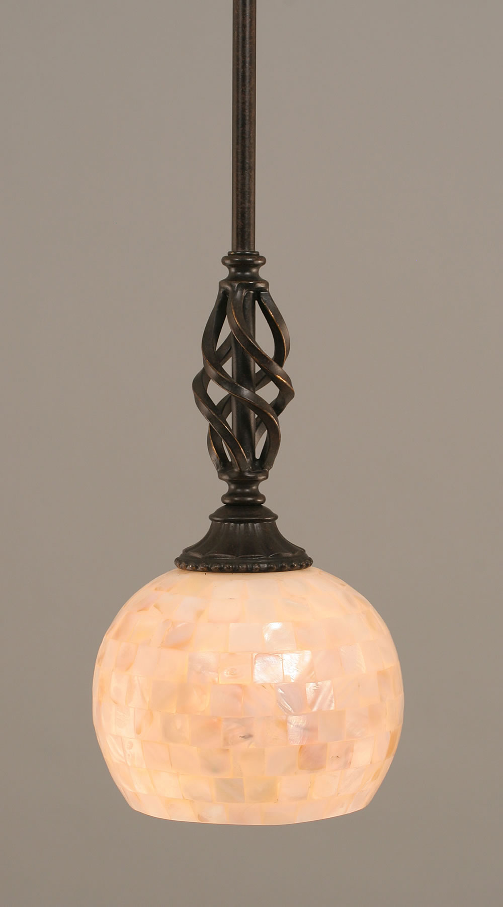 Eleganté Mini Pendant With Hang Straight Swivel Shown In Dark Granite Finish With 6" Mystical Seashell Glass