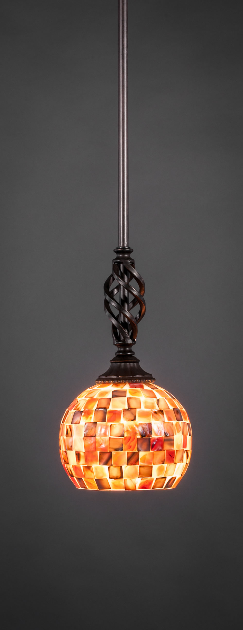 Eleganté Mini Pendant With Hang Straight Swivel Shown In Dark Granite Finish With 6" Sea Mist Seashell Glass