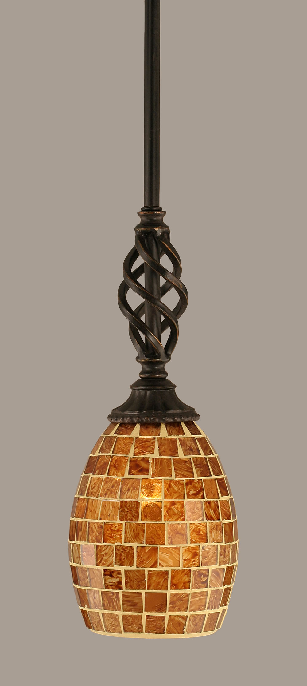 Eleganté Mini Pendant With Hang Straight Swivel Shown In Dark Granite Finish With 5" Copper Mosaic Glass