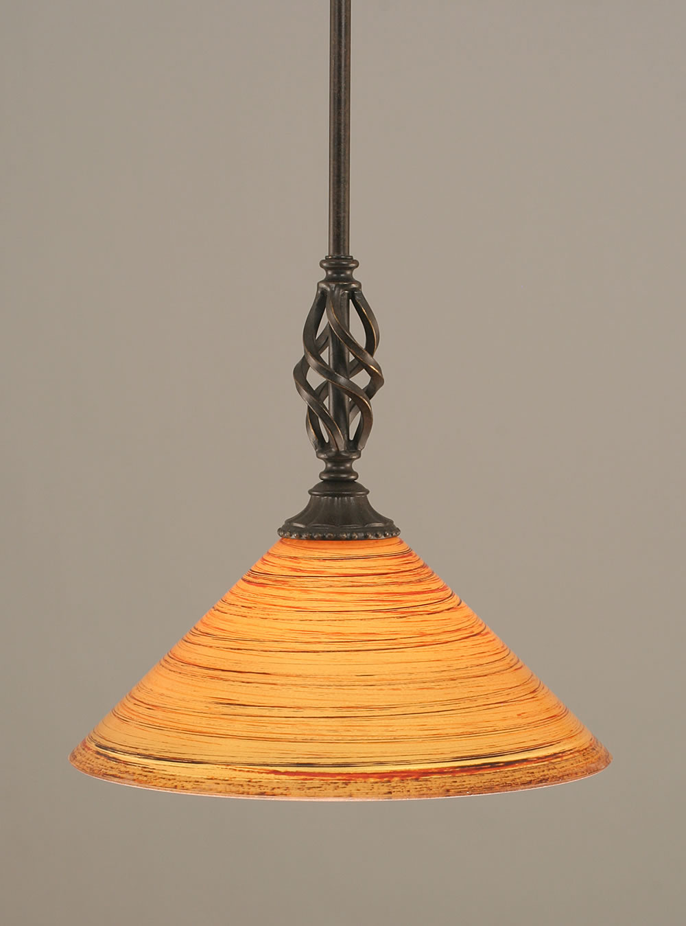 Eleganté Mini Pendant With Hang Straight Swivel Shown In Dark Granite Finish With 12" Firré Saturn Glass