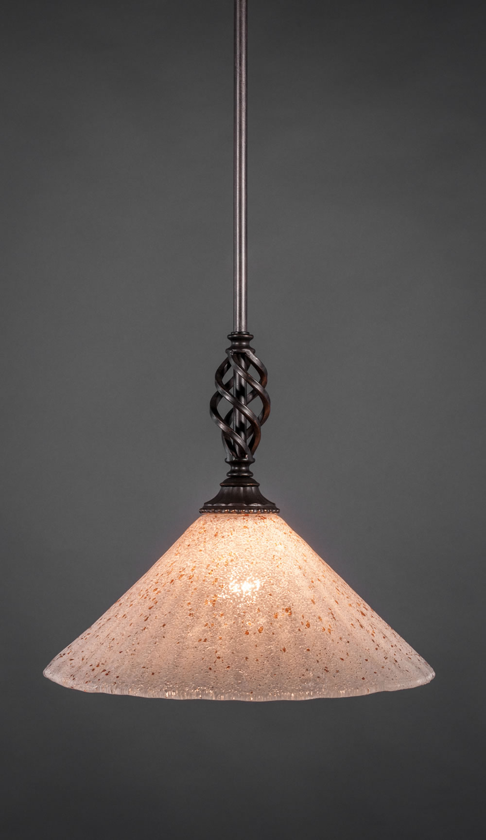 Eleganté Mini Pendant With Hang Straight Swivel Shown In Dark Granite Finish With 12" Gold Ice Glass