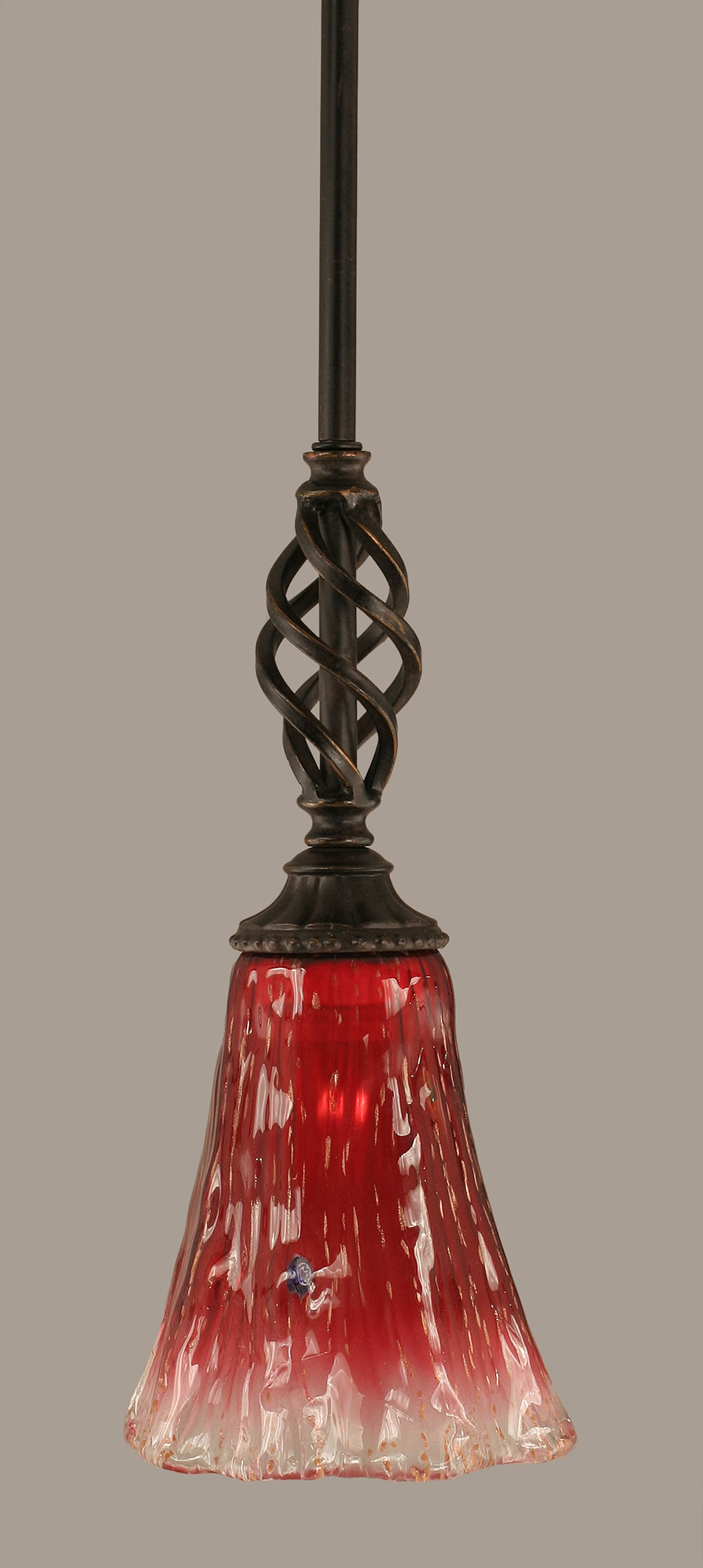 Eleganté Mini Pendant With Hang Straight Swivel Shown In Dark Granite Finish With 5.5" Raspberry Crystal Glass