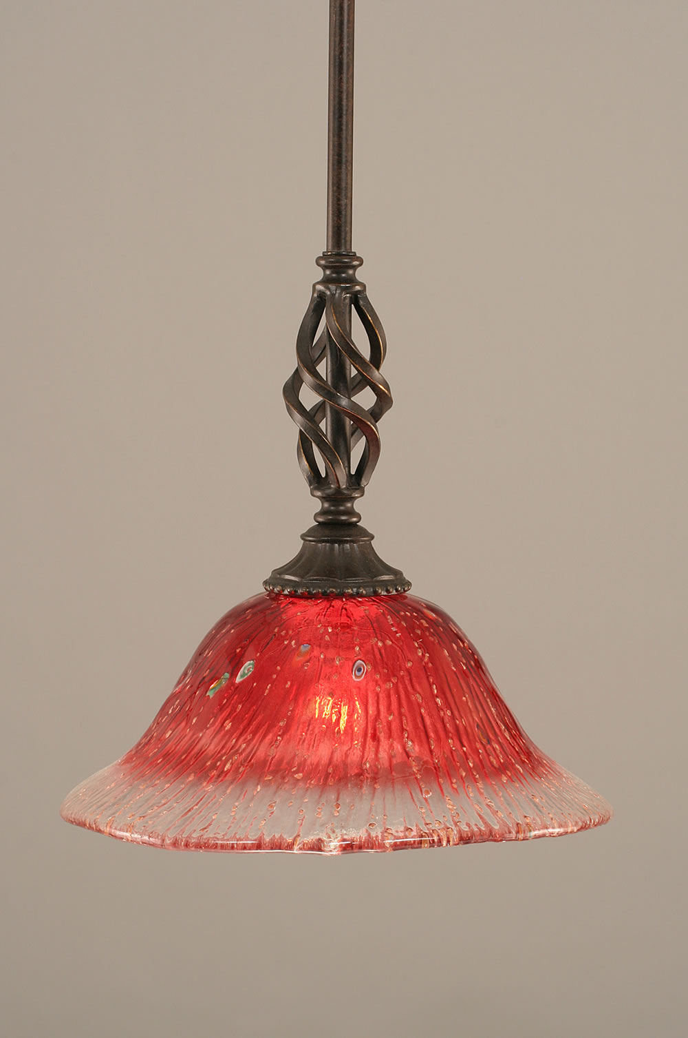 Eleganté Mini Pendant With Hang Straight Swivel Shown In Dark Granite Finish With 10" Raspberry Crystal Glass