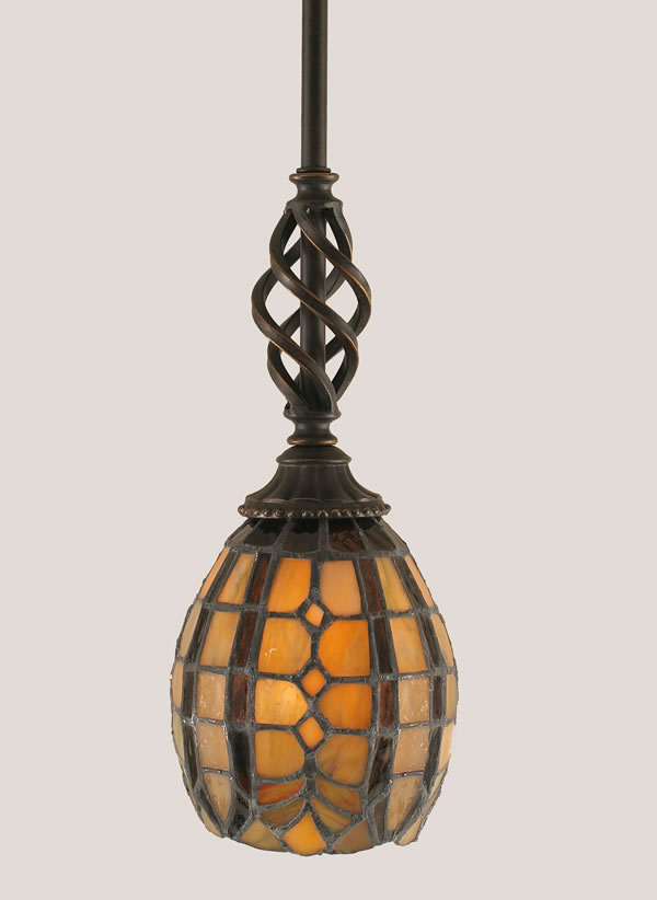 Eleganté Mini Pendant Shown In Dark Granite Finish With 5.5" Paradise Tiffany Glass
