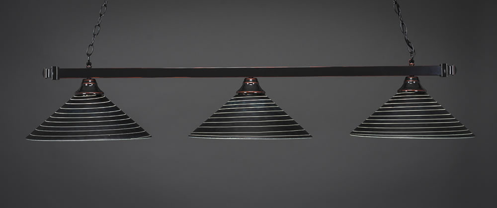 Square 3 Light Bar Shown In Black Copper Finish With 16" Charcoal Spiral Glass