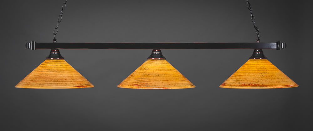 Square 3 Light Billiard Light Shown In Black Copper Finish With 16" Firré Saturn Glass
