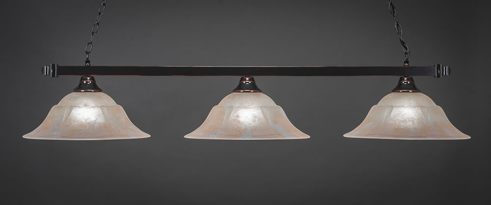 Square 3 Light Bar Shown In Black Copper Finish With 16" Amber Marble Glass