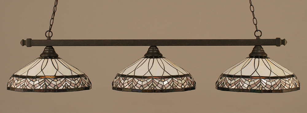 Square 3 Light Billiard Light Shown In Dark Granite Finish With 16" Royal Merlot Tiffany Glass