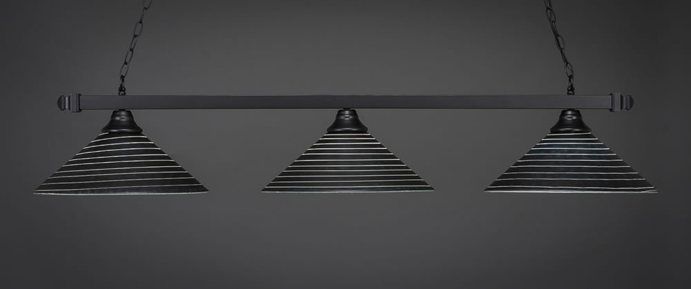 Square 3 Light Bar Shown In Matte Black Finish With 16" Charcoal Spiral Glass