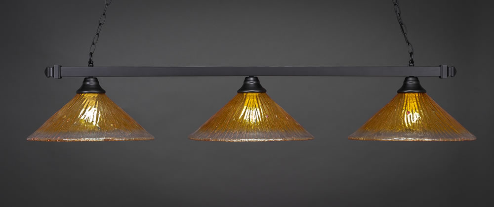 Square 3 Light Bar Shown In Matte Black Finish With 16" Gold Champagne Crystal Glass