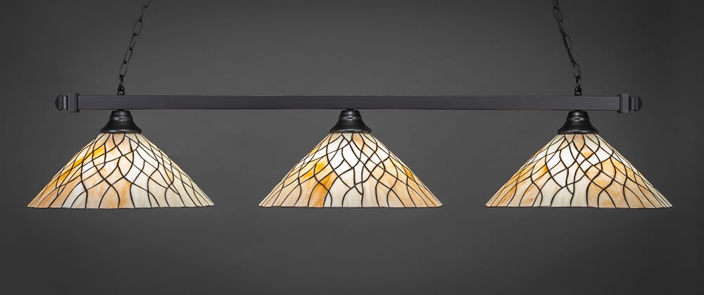 Square 3 Light Bar Shown In Matte Black Finish With 16" Sandhill Tiffany Glass