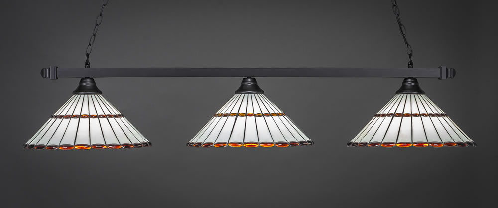 Square 3 Light Bar Shown In Matte Black Finish With 15.5" Honey Glass & Amber Brown Jewels Tiffany Glass