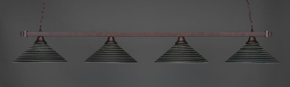 Square 4 Light Bar Shown In Bronze Finish With 16" Charcoal Spiral Glass