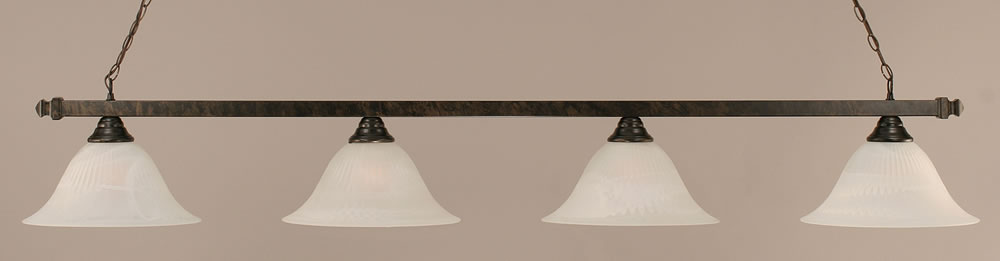 Square 4 Light Billiard Light Shown In Bronze Finish With 14" White Alabaster Glass