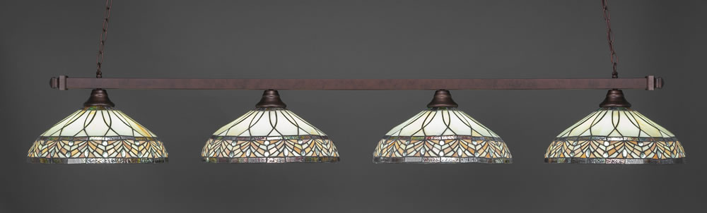 Square 4 Light Bar Shown In Bronze Finish With 16" Royal Merlot Tiffany Glass