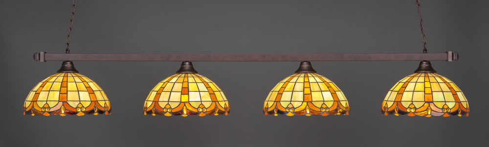 Square 4 Light Bar Shown In Bronze Finish With 14.5" Butterscotch Tiffany Glass