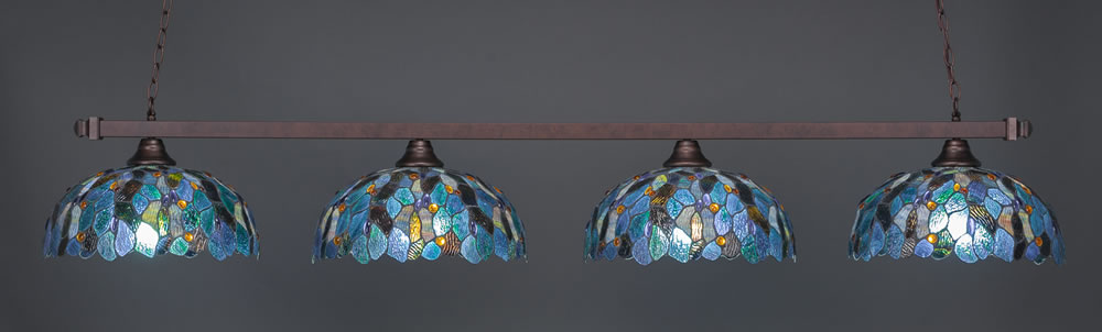 Square 4 Light Bar Shown In Bronze Finish With 16" Blue Mosaic Tiffany Glass