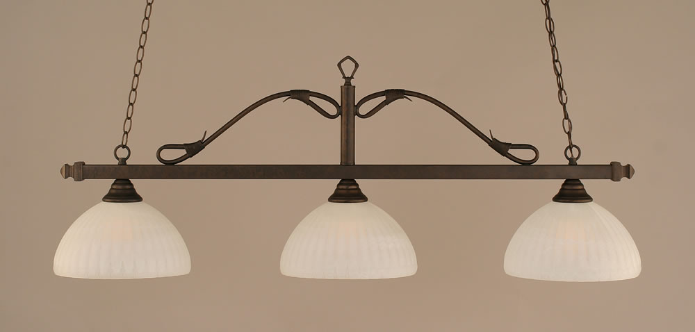 Scroll 3 Light Billiard Light Shown In Bronze Finish With 14" Alabaster Pumpkin Glass