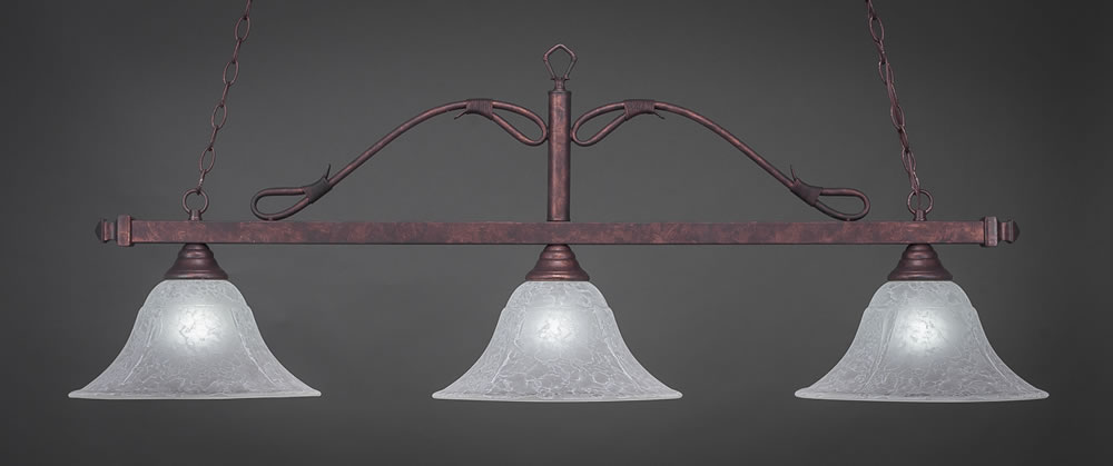 Scroll 3 Light Billiard Light Shown In Bronze Finish With 14" White Marble Glass