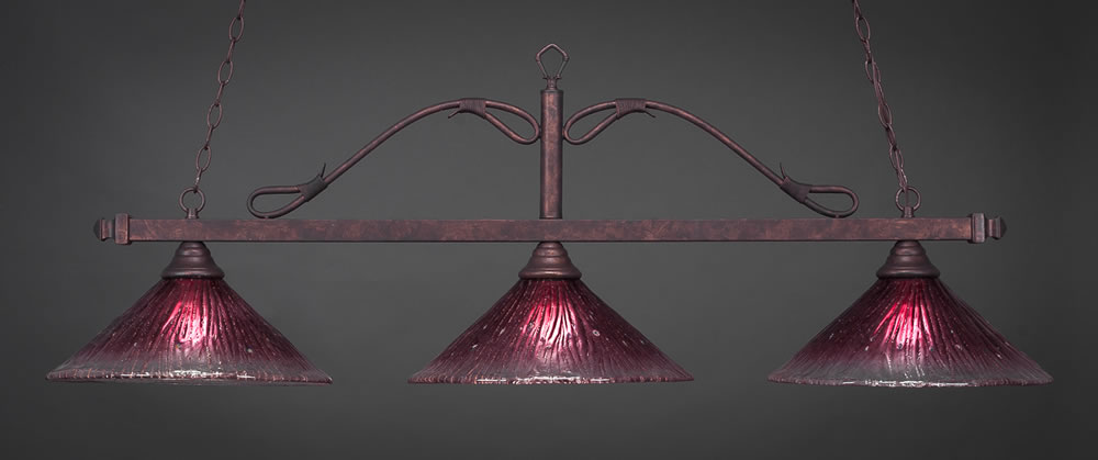 Scroll 3 Light Billiard Light Shown In Bronze Finish With 14" White Alabaster Swirl Glass