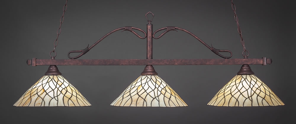 Scroll 3 Light Bar Shown In Bronze Finish With 16" Sandhill Tiffany Glass