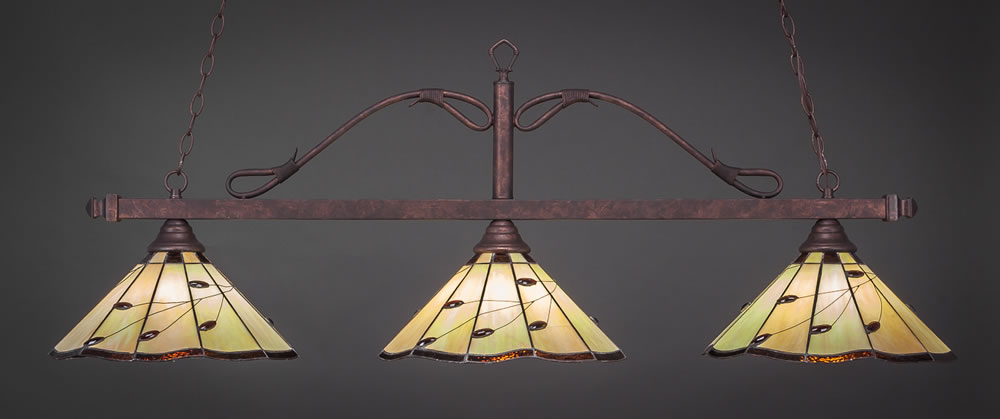Scroll 3 Light Billiard Light Shown In Bronze Finish With 16" White Linen Glass