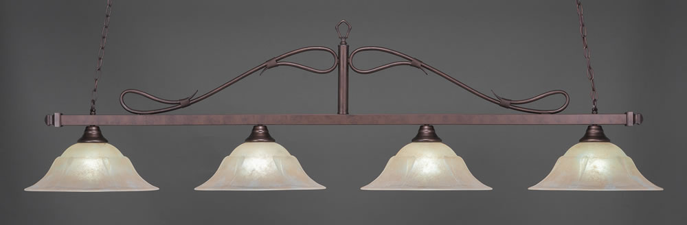 Scroll 4 Light Bar Shown In Bronze Finish With 16" Amber Marble Glass