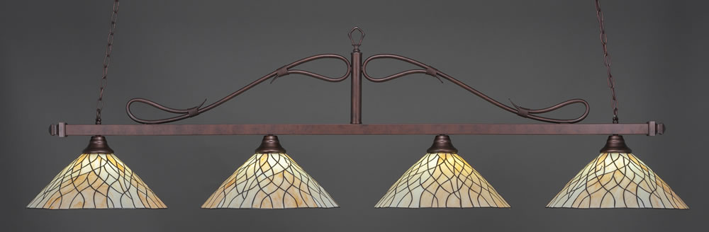 Scroll 4 Light Bar Shown In Bronze Finish With 16" Sandhill Tiffany Glass