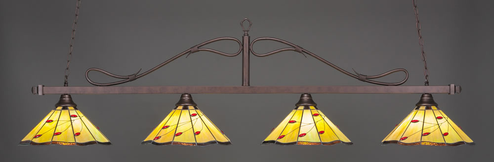 Scroll 4 Light Bar Shown In Bronze Finish With 16" Autumn Leaves Tiffany Glass