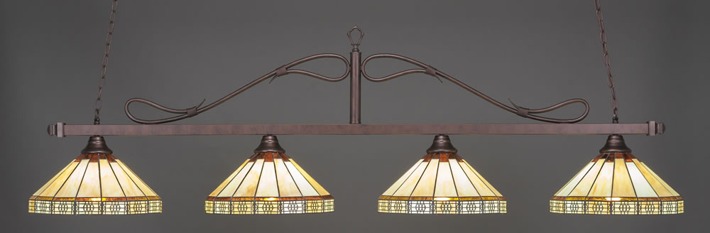 Scroll 4 Light Bar Shown In Bronze Finish With 15" Honey & Brown Mission Tiffany Glass