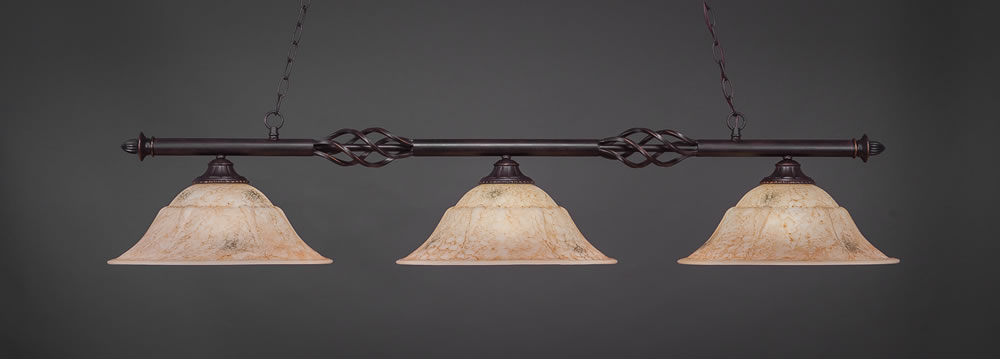 Eleganté 3 Light Billiard Light Shown In Dark Granite Finish With 16" Italian Marble Glass